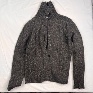 L.L. Bean Cable Knit Wool Blend Ragg Tweed Button Up Cardigan Sweater sz M A0504